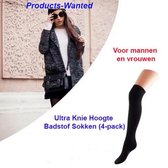 4-pack Ultra Knie Hoogte Badstof Sokken | Maat 40-46 in het Zwart Kleur