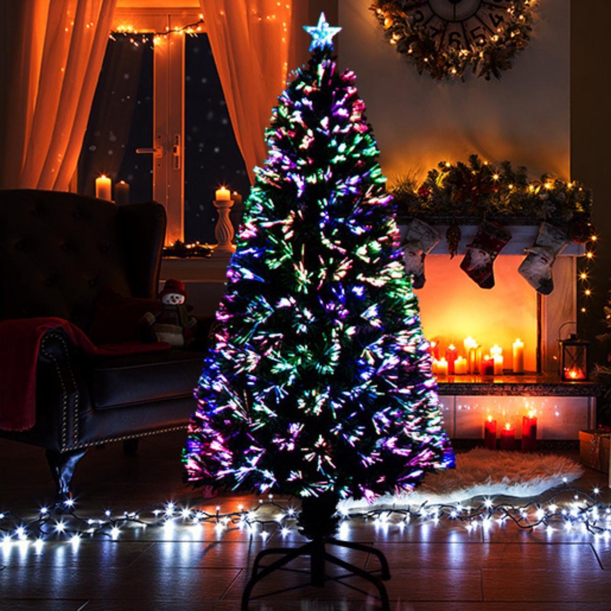 UISEBRT 120cm Sapin de Noël Artificiel Lumineux - Arbre de Noël avec LED,  Support en Métal, Sapin Artificiel en PVC pour Décoration de Noël, Vert