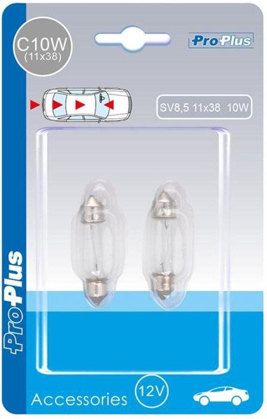 Pro Plus Autolamp Buislamp - 12 Volt - 10 Watt - SV8.5 - 11 x 38 mm - 2  stuks