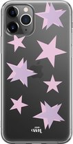 Hoesje met sterren roze - Pink Stars - iPhone Transparant Case - Case geschikt voor iPhone 7 / iPhone 8 / iPhone SE (2022 & 2020) hoesje transparant - Doorzichtig hoesje met sterre