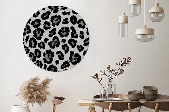 WallCircle - Wandcirkel ⌀ 120 - Panterprint op blauw - Ronde schilderijen woonkamer - Wandbord rond - Muurdecoratie cirkel - Kamer decoratie binnen - Wanddecoratie muurcirkel - Woonaccessoires XXL