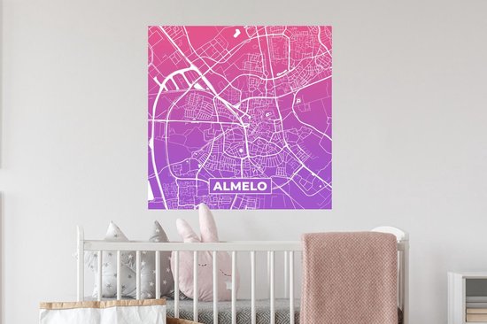 Stickers Stickers muraux - Plan de la ville - Almelo - Violet - Pays- Nederland - 80x80 cm - Feuille adhésive - Carte