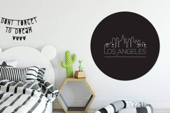 WallCircle - Cercle mural - Cercle mural intérieur - Los Angeles - Skyline - Zwart - 120x120 cm - Décoration murale - Peintures ronds XXL