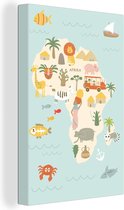 Canvas Wereldkaart - 60x90 - Wanddecoratie Wereldkaart Kinderen - Afrika - Kleuren