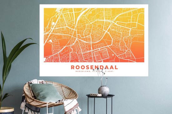 Stickers muraux - Film autocollant - Plan de la ville - Roosendaal - Nederland - Jaune - 120x80 cm - Film adhésif - Stickers muraux Chambre d'enfant - Papier peint autocollant