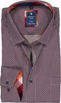Redmond regular fit overhemd - poplin - bordeaux met blauw en wit dessin (contrast) - Strijkvriendelijk - Boordmaat: 39/40