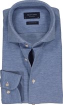 Profuomo Originale slim fit jersey overhemd - knitted shirt pique - blauw melange - Strijkvrij - Boordmaat: 38