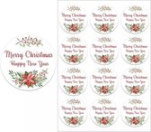 Sluitsticker - Sluitzegel –  Merry Christmas / Happy New Year | Wit – Rood – Krans – Bloem | Winter - Kerst - Merry Christmas – Feestdagen – Sinterklaas | Envelop – Cadeau – Cadeauzakje – Gift | Luxe verpakken | DH Collection