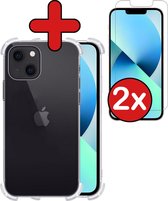 iPhone 13 Hoesje Siliconen Shock Proof Case Transparant Met 2x Screenprotector - iPhone 13 Hoes Extra Stevig Hoesje Cover Met 2x Screenprotector