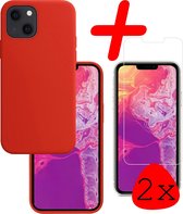 iPhone 13 Mini Hoesje Siliconen Met 2x Screenprotector - iPhone 13 Mini Case Met 2x Screenprotector Rood - iPhone 13 Mini Hoes - Rood