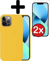 iPhone 13 Pro Hoesje Siliconen Case Back Cover Hoes Geel Met 2x Screenprotector Dichte Notch - iPhone 13 Pro Hoesje Cover Hoes Siliconen Met 2x Screenprotector