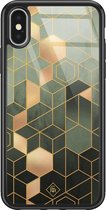 iPhone X/XS hoesje glass - Kubus groen | Apple iPhone Xs case | Hardcase backcover zwart