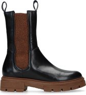 Manfield - Dames - Zwarte chelsea boots met bruine details - Maat 38