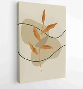 Canvas schilderij - Green and earth tone background foliage line art drawing with abstract shape and watercolor 4 -    – 1922511890 - 80*60 Vertical