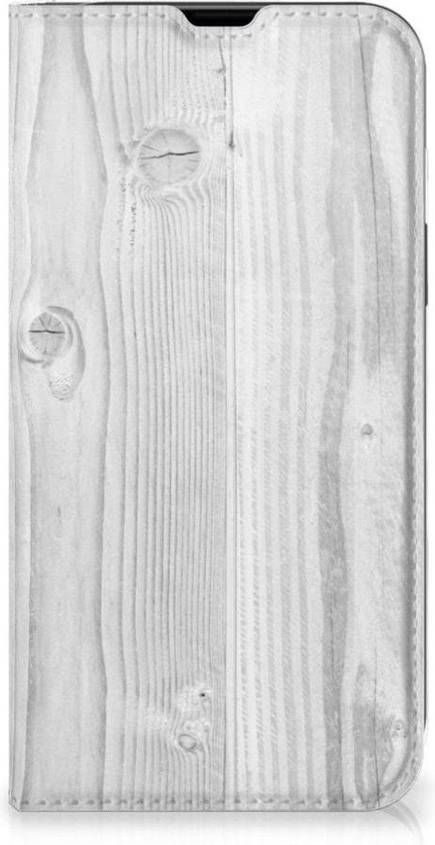 Standcase Hoesje voor iPhone 13 Book Wallet Case White Wood
