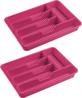 2x stuks bestekbakken/bestekhouders 5-vaks fuchsia roze - 34 x 25 x 4 cm - Keuken opberg accessoires