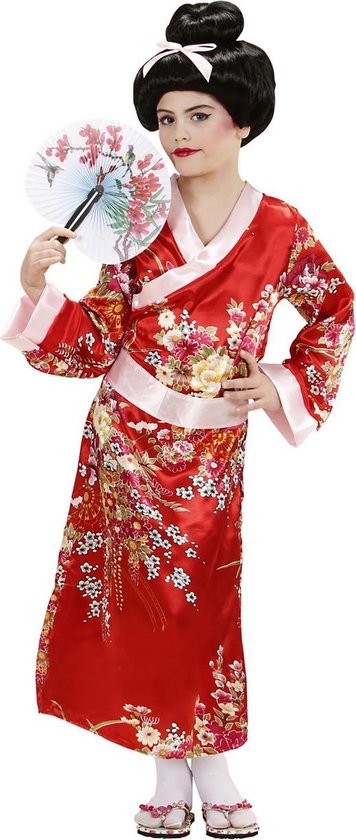 Widmann - Geisha Kostuum - Asian Flower Geisha Kind Kostuum Meisje - Rood - Maat 140 - Carnavalskleding - Verkleedkleding