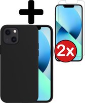 Hoesje Geschikt voor iPhone 13 Mini Hoesje Siliconen Case Hoes Met 2x Screenprotector - Hoes Geschikt voor iPhone 13 Mini Hoes Cover Case - Zwart