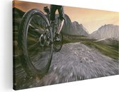 Artaza Canvas Schilderij Moutainbike Fietser in de Bergen - 60x30 - Foto Op Canvas - Canvas Print