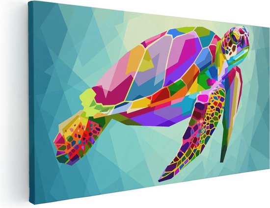Artaza - Canvas Schilderij - Kleurrijke Schildpad in het Water - Foto Op Canvas - Canvas Print