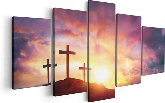 Artaza Canvas Schilderij Vijfluik Kruisiging van Jezus Christus - Drie Kruisen - 100x50 - Foto Op Canvas - Canvas Print