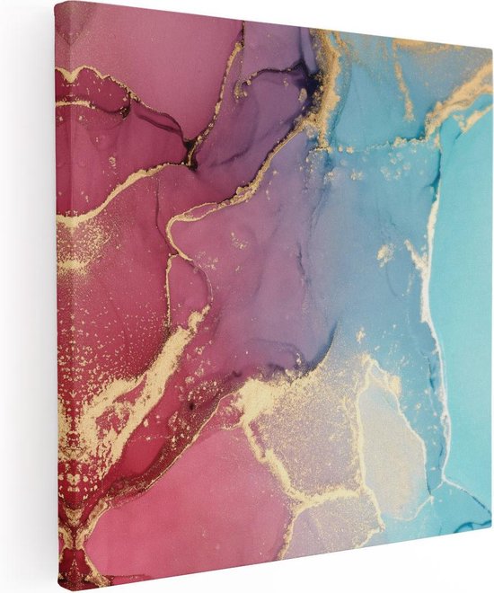 Foto: Artaza canvas schilderij abstracte kunst van marmer roze met blauw 70x70 foto op canvas canvas print