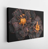 Canvas schilderij - Garden flowers, bouquet, petals with orange edges, dark background.-     1191961534 - 40*30 Horizontal