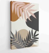 Canvas schilderij - Earth tone natural colors foliage line art boho plants drawing with abstract shape 2 -    – 1912771900 - 115*75 Vertical