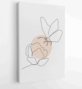 Canvas schilderij - Flower and bird wall art vector set. Earth tone boho foliage flower line art drawing with bird and butterfly. 2 -    – 1833926116 - 40-30 Vertical