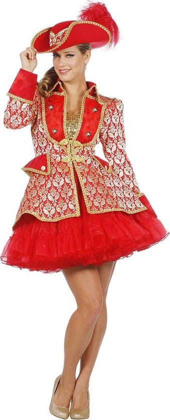 Wilbers & Wilbers - Jaren 20 Danseressen Kostuum - Rode Show Jas Opera Vrouw - Rood - Maat 44 - Carnavalskleding - Verkleedkleding