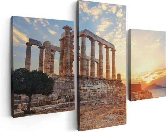 Artaza Canvas Schilderij Drieluik Tempel van Poseidon in Athene, Griekenland - 90x60 - Foto Op Canvas - Canvas Print