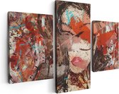 Artaza Canvas Schilderij Drieluik Abstracte Kunst van een Meisje - Vrouw - 90x60 - Foto Op Canvas - Canvas Print