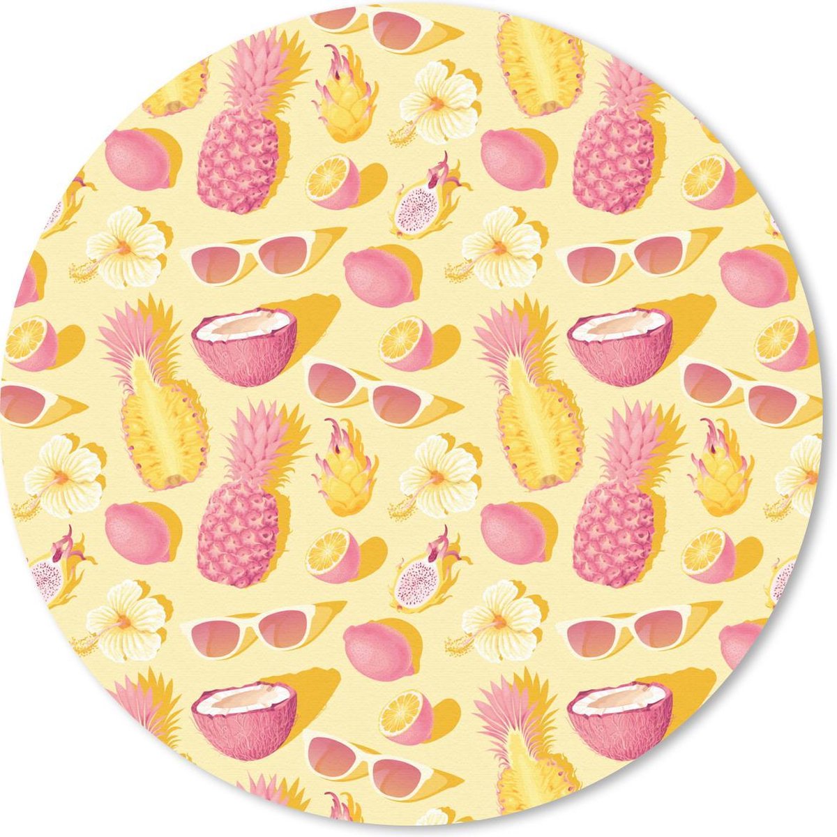 Muismat rond 40x40 cm - Mousepad Zomer - Ananas - Geel - Ronde muismatten