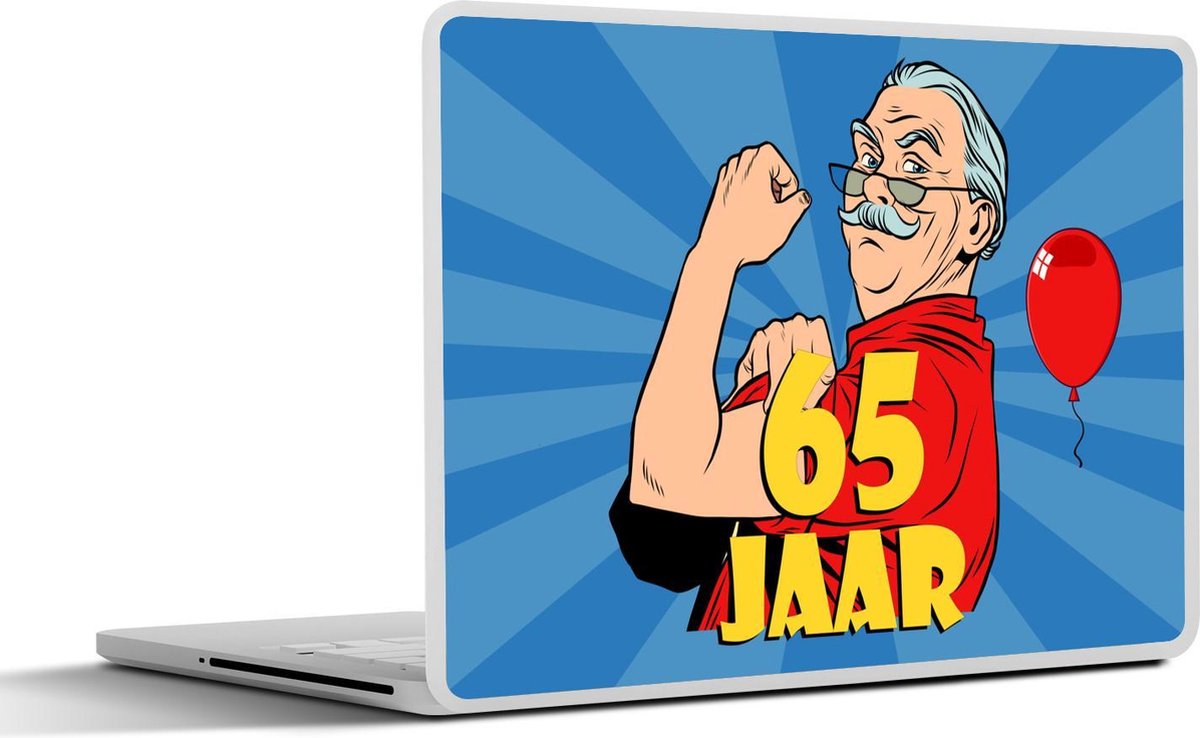 Laptop sticker - 15.6 inch - Man - 65 Jaar - Ballon - 36x27,5cm - Laptopstickers - Laptop skin - Cover