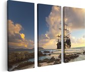 Artaza - Triptyque de peinture sur toile - Bateau pirate sur la côte au coucher du soleil - 120x80 - Photo sur toile - Impression sur toile