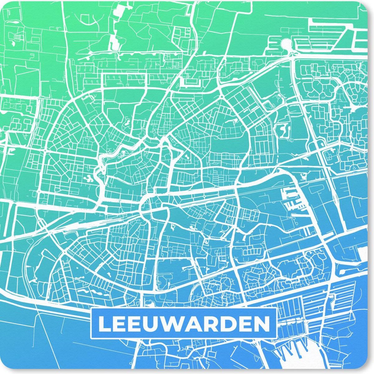 Muismat 30x30 cm - Mousepad Stadskaart - Leeuwarden - Blauw - Groen - Muismatten