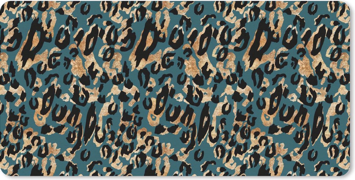 Bureauonderlegger - Panterprint - Turquoise - Bruin - 60x30 - Muismat
