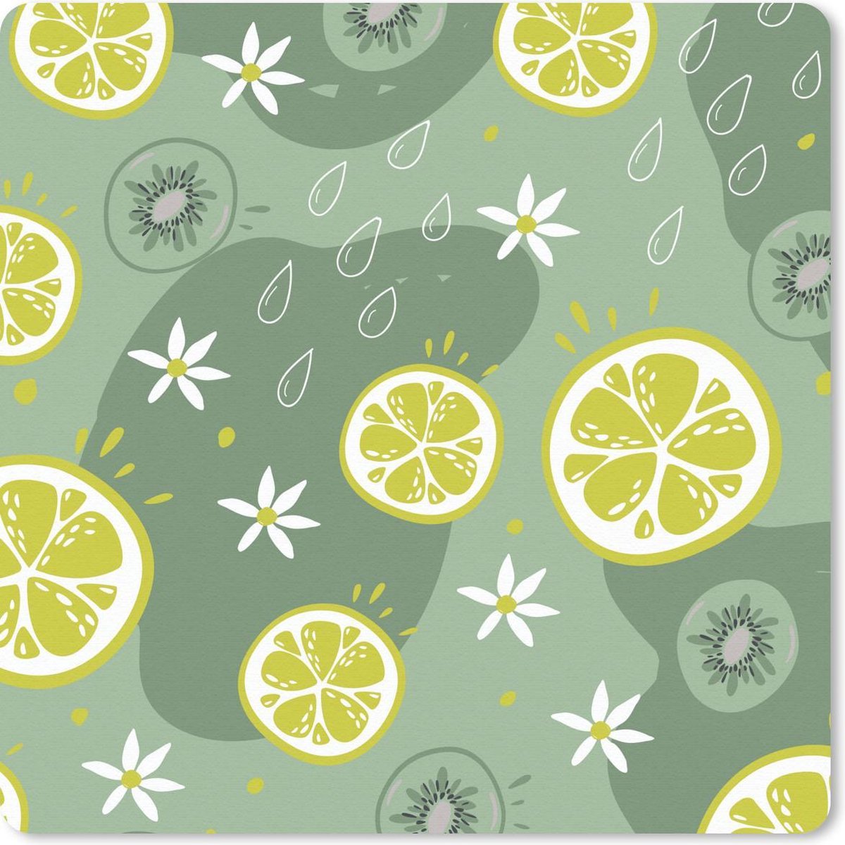 Muismat 30x30 cm - Mousepad Zomer - Bloemen - Citrus - Kiwi - Muismatten