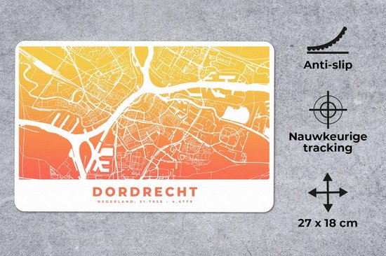 Muismat 27x18 cm - Mousepad Stadskaart - Dordrecht - Nederland - Geel - Muismatten