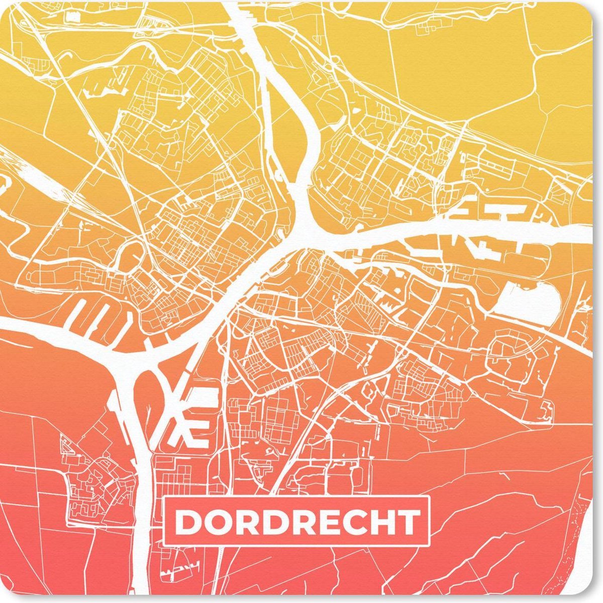 Muismat 30x30 cm - Mousepad Stadskaart - Dordrecht - Oranje - Geel - Muismatten
