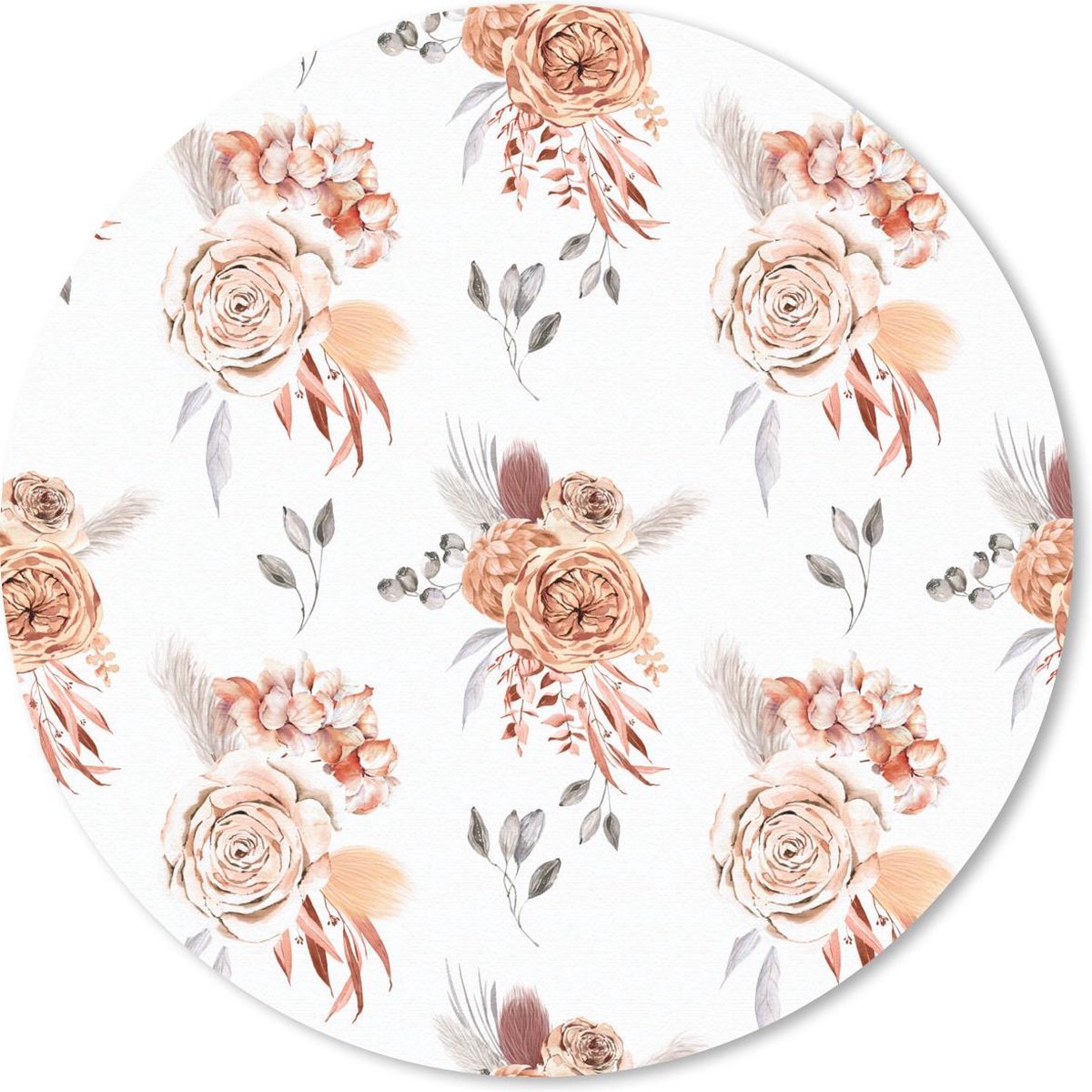 Muismat rond 20x20 cm - Mousepad Bloemen - Rozen - Bladeren - Wit - Ronde muismatten
