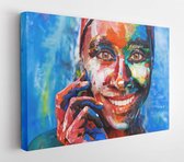 Canvas schilderij - Life picture - smiling woman completely covered with thick paint  -     266829029 - 50*40 Horizontal