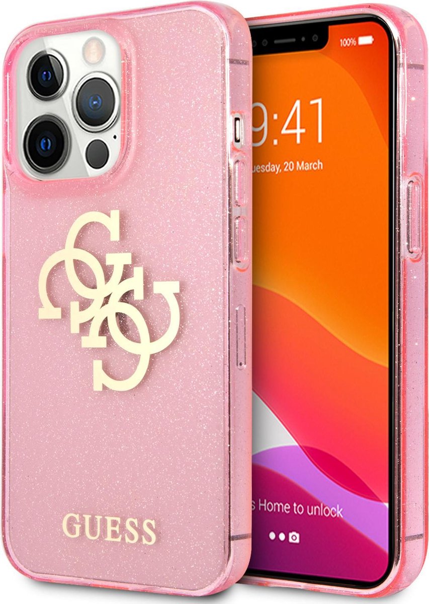 Guess Glitters Backcase iPhone 13 Pro hoesje Roze