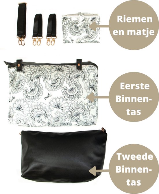 Grote Zwarte Luiertas Schoudertas Avoca Tote Coal - Uitneembare Binnentassen - Lederlook van Little Company — afbeelding 5