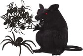 Nep beestjes set - rat en spinnen - zwart - Horror/griezel thema decoratie