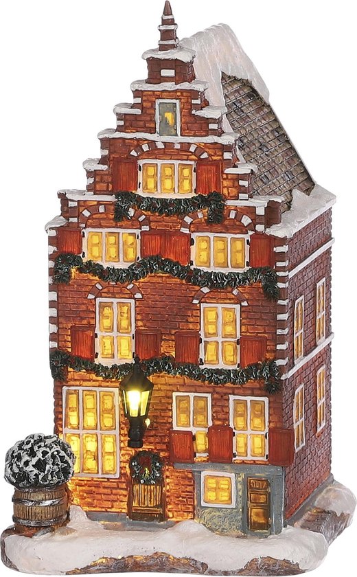 LuVille Kerstdorp Miniatuur Grachtenpand - L11 x B12 x H19 cm