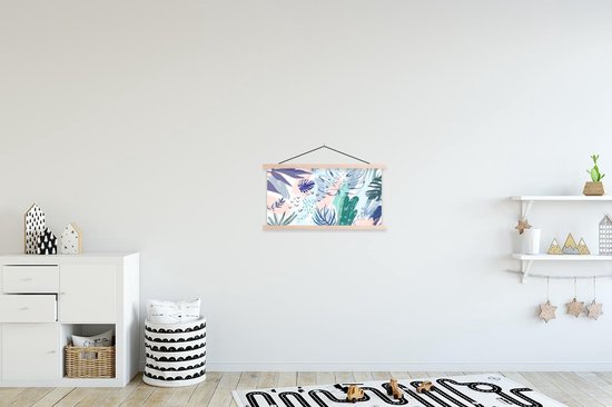 Porte-affiche avec affiche - Affiche scolaire - Été - Feuilles - Tropical - 60x30 cm - Lattes vierges