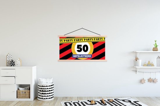 Porte-affiche avec affiche - Affiche scolaire - Anniversaire - Décoration 50 ans - Panneau de signalisation - 150x75 cm - Lattes vierges