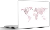 Laptop sticker - 12.3 inch - Wereldkaart - Roze - Marmer - 30x22cm - Laptopstickers - Laptop skin - Cover