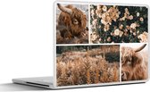 Laptop sticker - 15.6 inch - Schotse hooglander - Bloemen - Planten - 36x27,5cm - Laptopstickers - Laptop skin - Cover